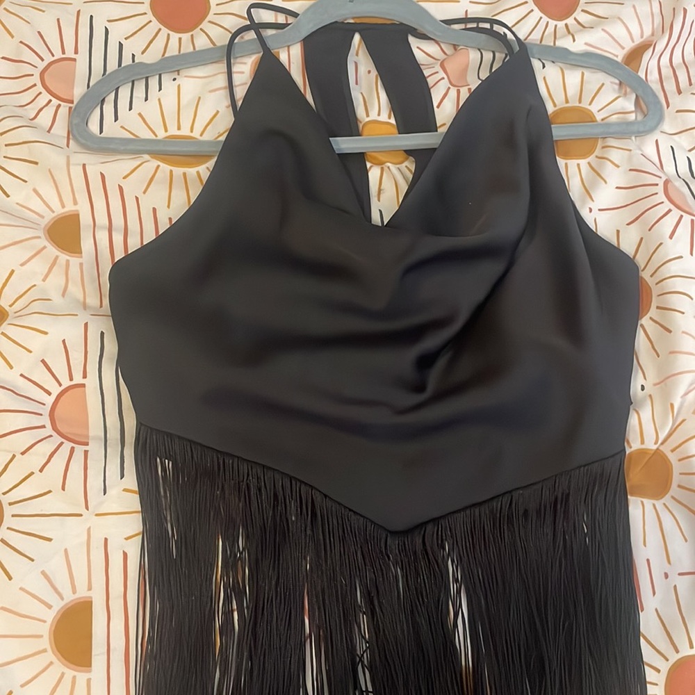 Zara Fringe Cowlneck top